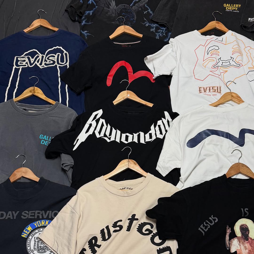 Evisu and Boy London vintage tees on hangers